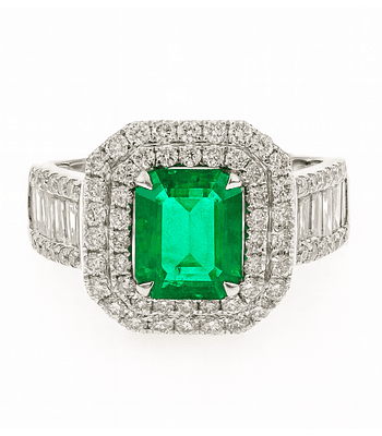 Maxi Anillo Gran Esmeralda Diamantes en Oro Blanco 18K