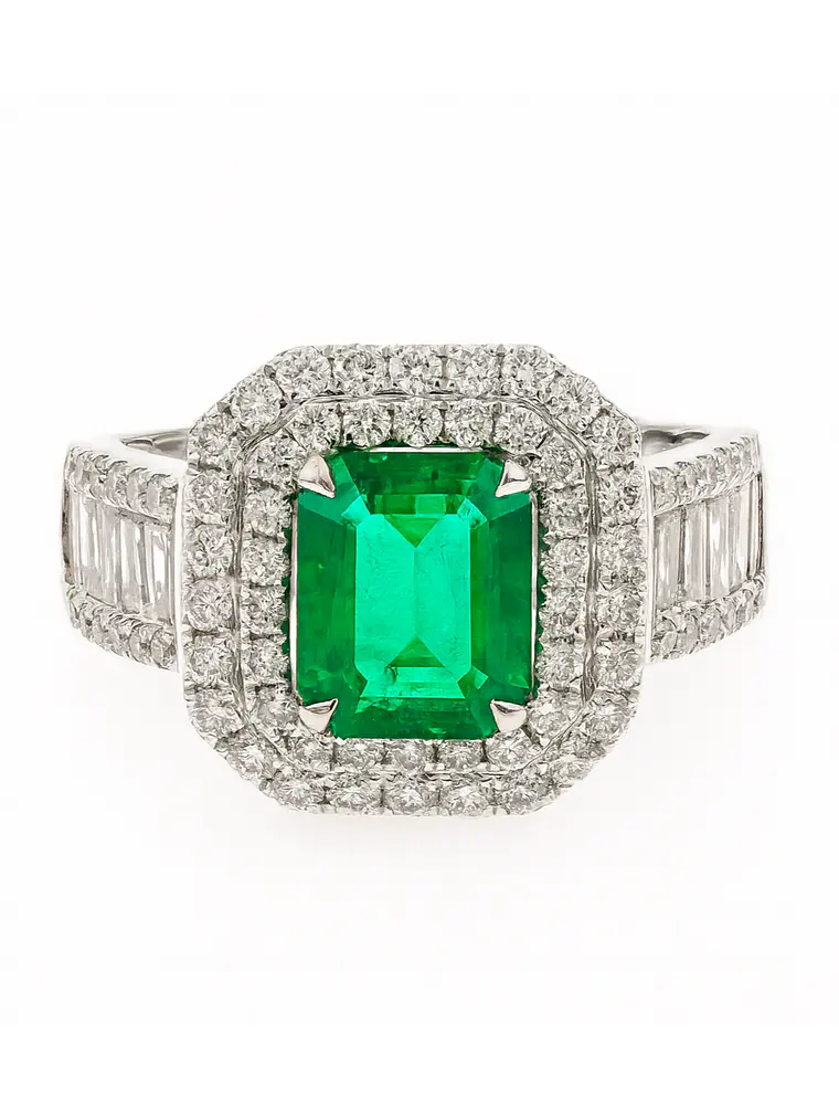 Maxi Anillo Gran Esmeralda Diamantes en Oro Blanco 18K 1