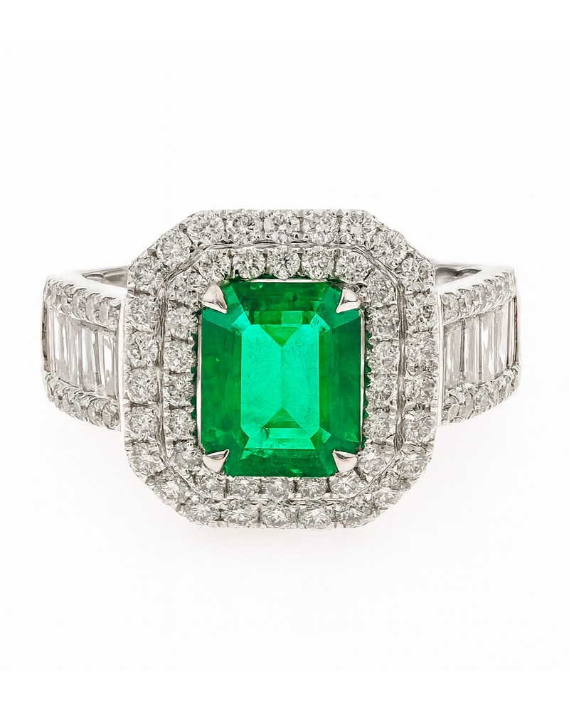 Maxi Anillo Gran Esmeralda Diamantes en Oro Blanco 18K