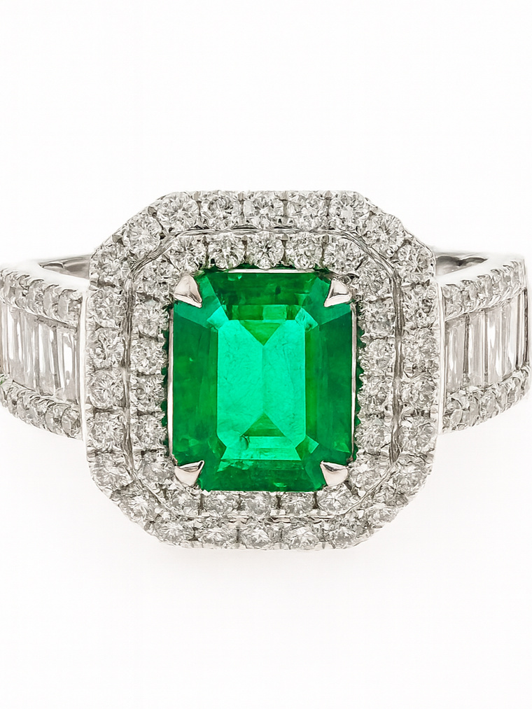 Maxi Anillo Gran Esmeralda Diamantes en Oro Blanco 18K 1