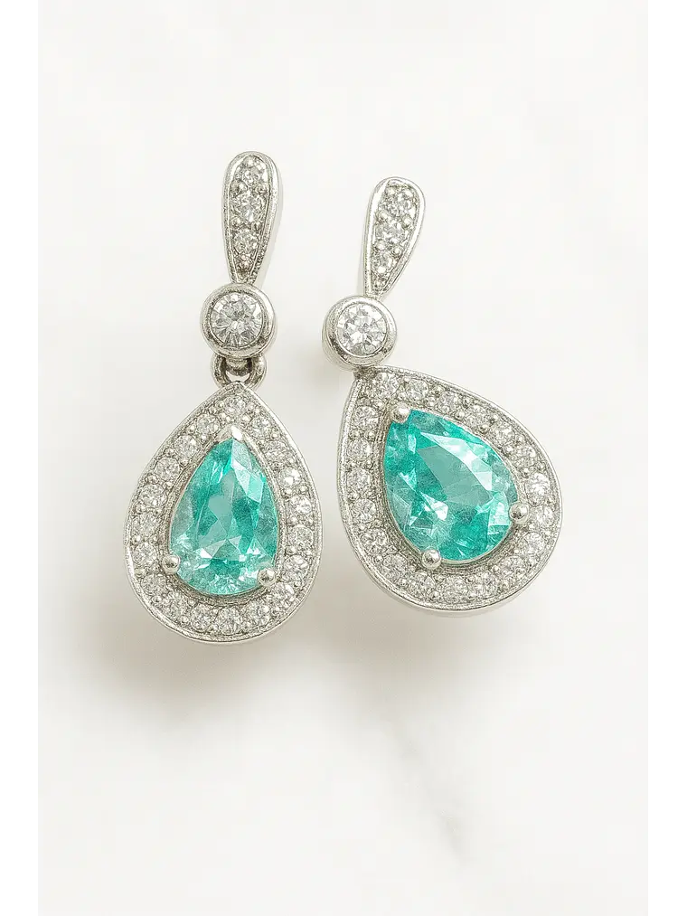 Espectaculares y Exclusivos Aros Paraíba y Diamantes en Oro Blanco 18k 4