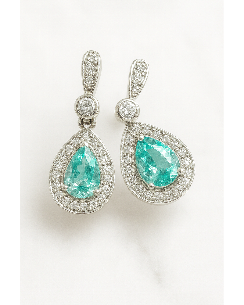 Espectaculares y Exclusivos Aros Paraíba y Diamantes en Oro Blanco 18k