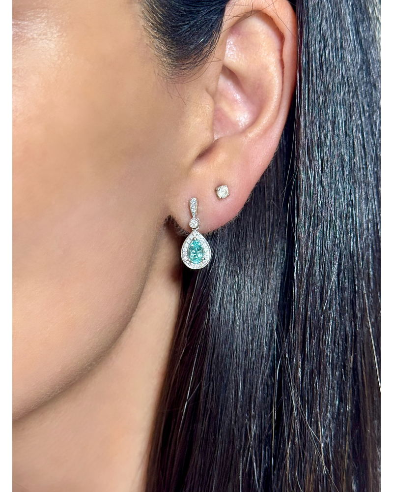 Espectaculares y Exclusivos Aros Paraíba y Diamantes en Oro Blanco 18k