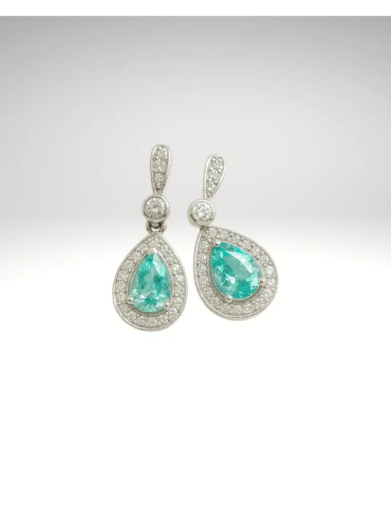 Espectaculares y Exclusivos Aros Paraíba y Diamantes en Oro Blanco 18k 2