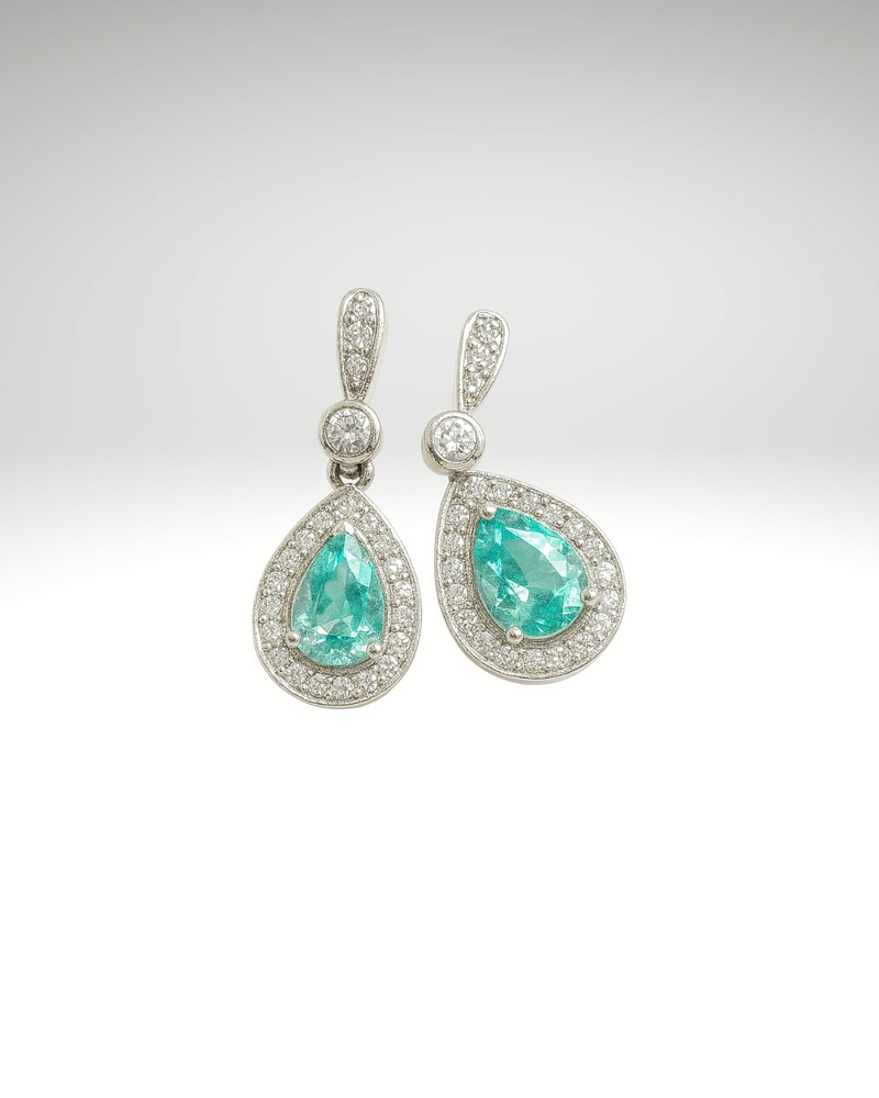 Espectaculares y Exclusivos Aros Paraíba y Diamantes en Oro Blanco 18k