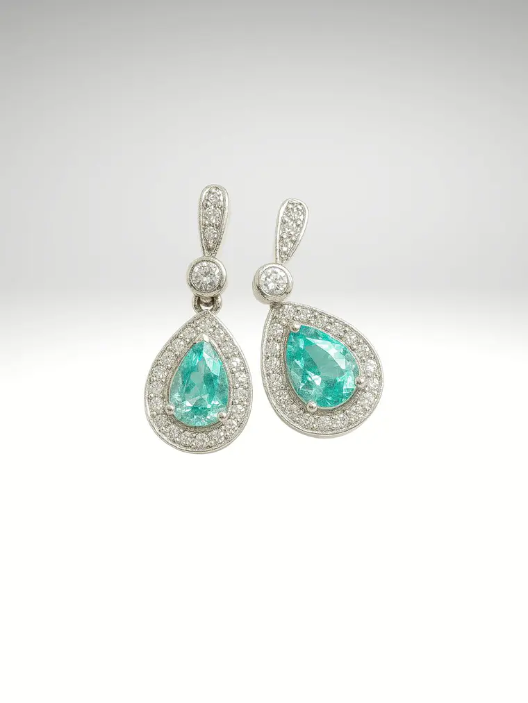 Espectaculares y Exclusivos Aros Paraíba y Diamantes en Oro Blanco 18k 2