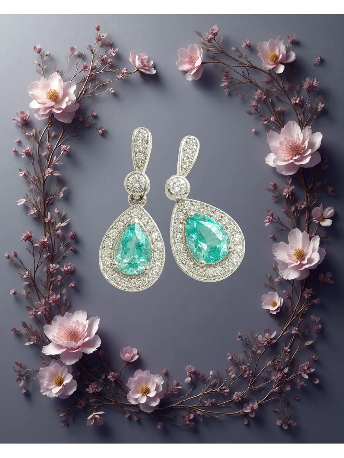 Espectaculares y Exclusivos Aros Paraíba y Diamantes en Oro Blanco 18k 1