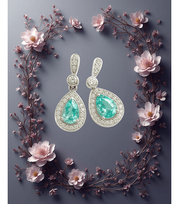 Espectaculares y Exclusivos Aros Paraíba y Diamantes en Oro Blanco 18k