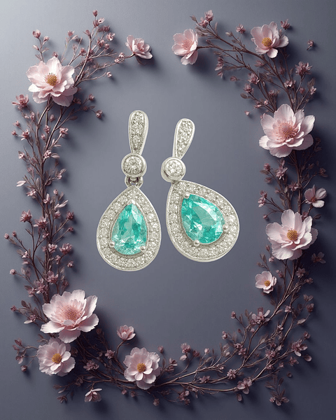 Espectaculares y Exclusivos Aros Paraíba y Diamantes en Oro Blanco 18k