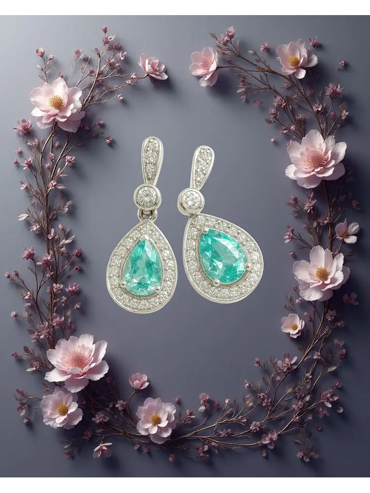 Espectaculares y Exclusivos Aros Paraíba y Diamantes en Oro Blanco 18k 1