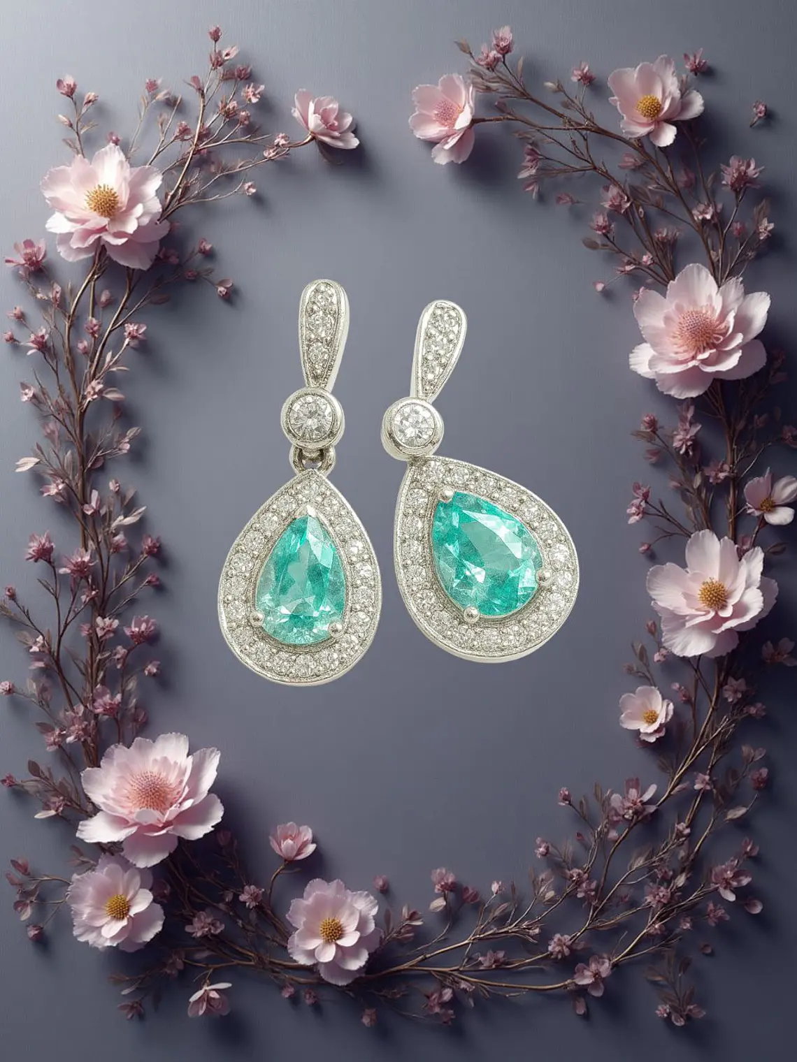 Espectaculares y Exclusivos Aros Paraíba y Diamantes en Oro Blanco 18k 1