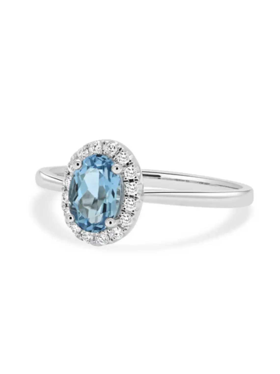 Anillo Aguamarina Ovalada con Halo de Diamantes en Oro Blanco 18K 2
