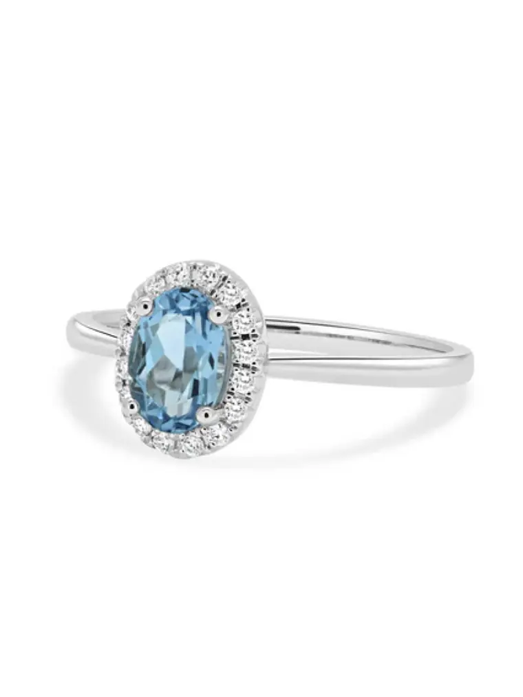 Anillo Aguamarina Ovalada con Halo de Diamantes en Oro Blanco 18K 2