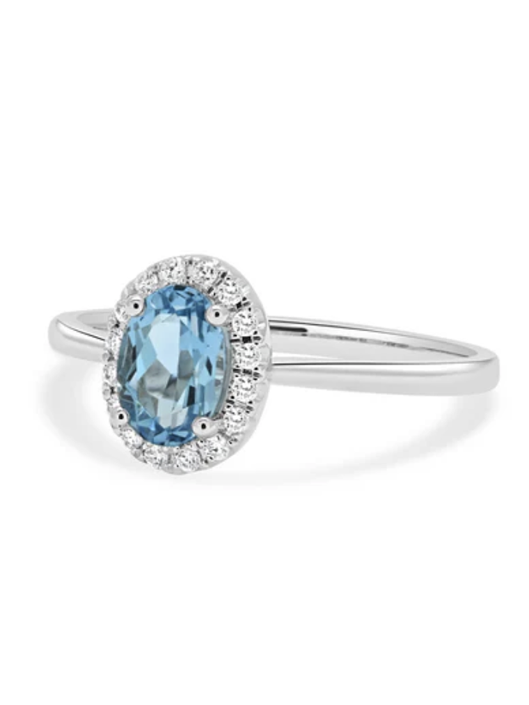 Anillo Aguamarina Ovalada con Halo de Diamantes en Oro Blanco 18K 2
