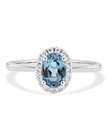 Anillo Aguamarina Ovalada con Halo de Diamantes en Oro Blanco 18K
