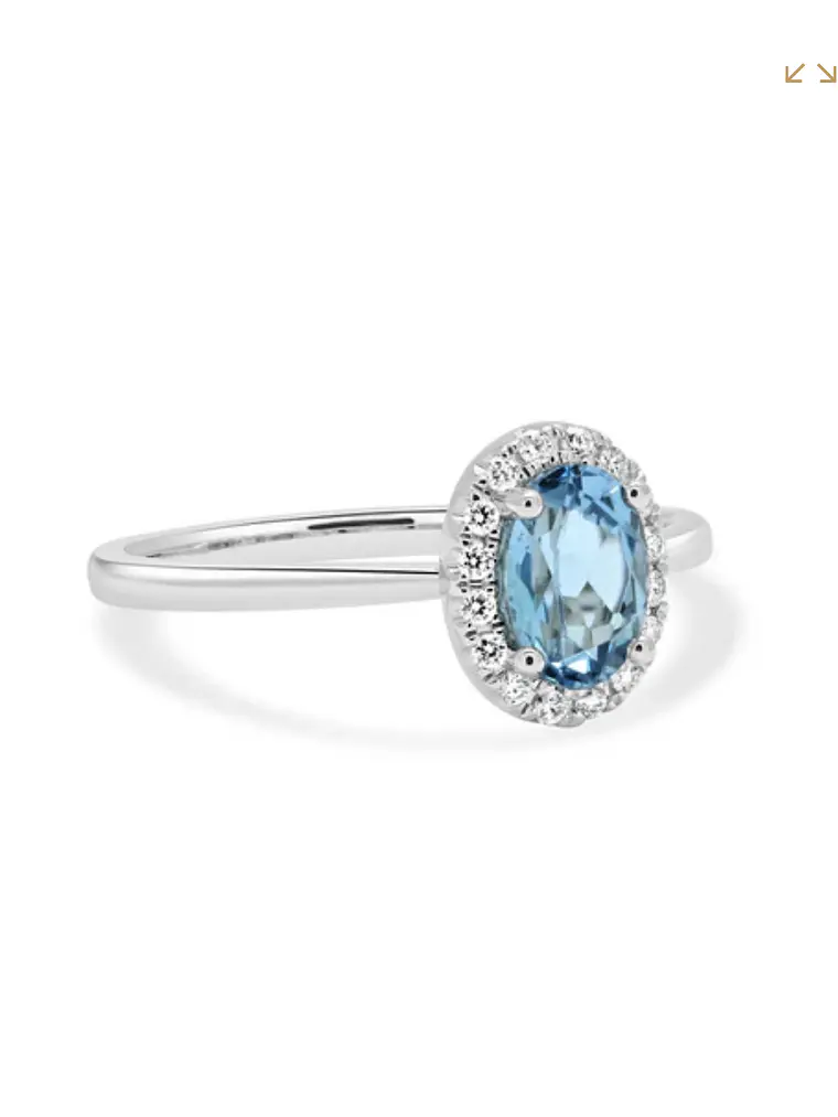 Anillo Aguamarina Ovalada con Halo de Diamantes en Oro Blanco 18K 3