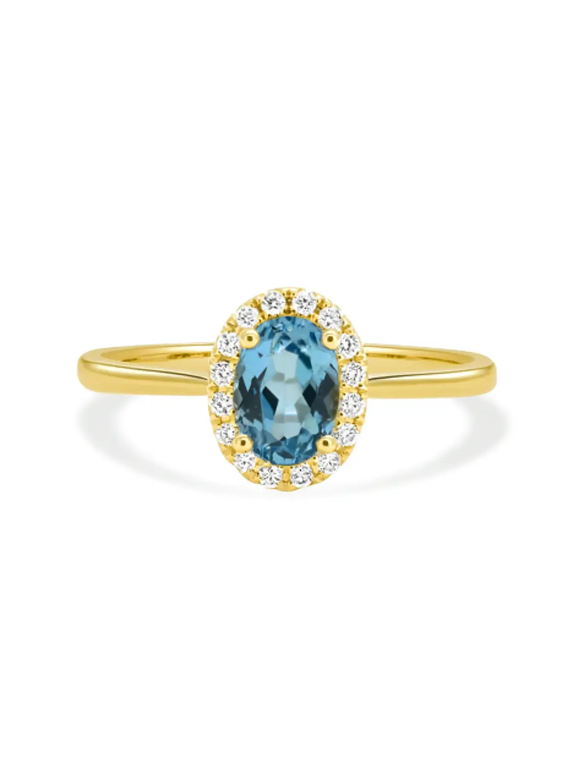 Anillo Aguamarina Ovalada con Halo de Diamantes en Oro Amarillo  18K 1