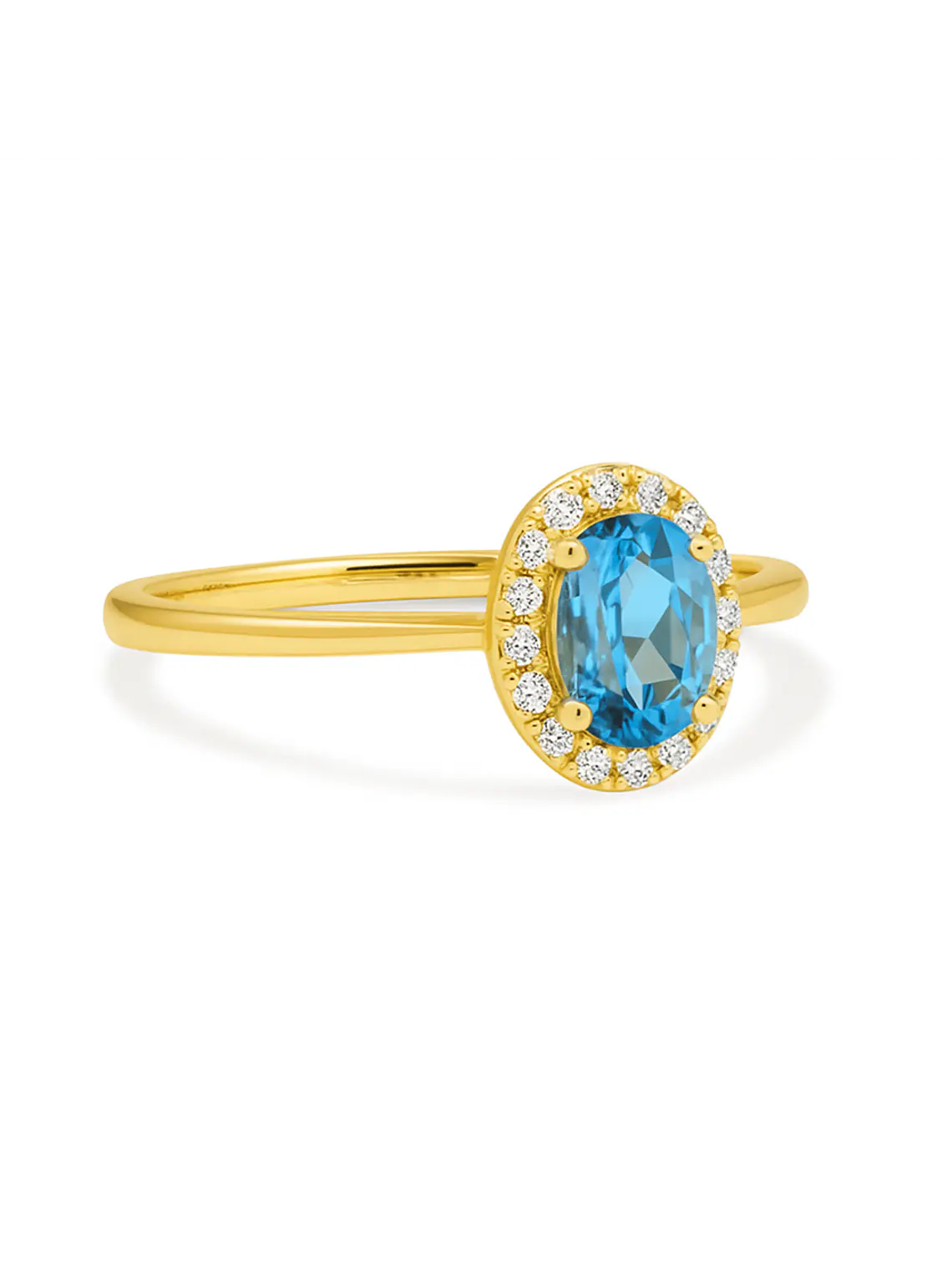Anillo Aguamarina Ovalada con Halo de Diamantes en Oro Amarillo  18K 2