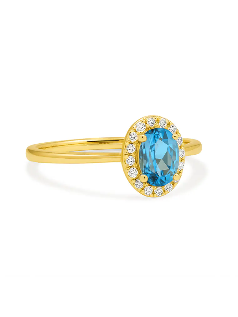 Anillo Aguamarina Ovalada con Halo de Diamantes en Oro Amarillo  18K 2