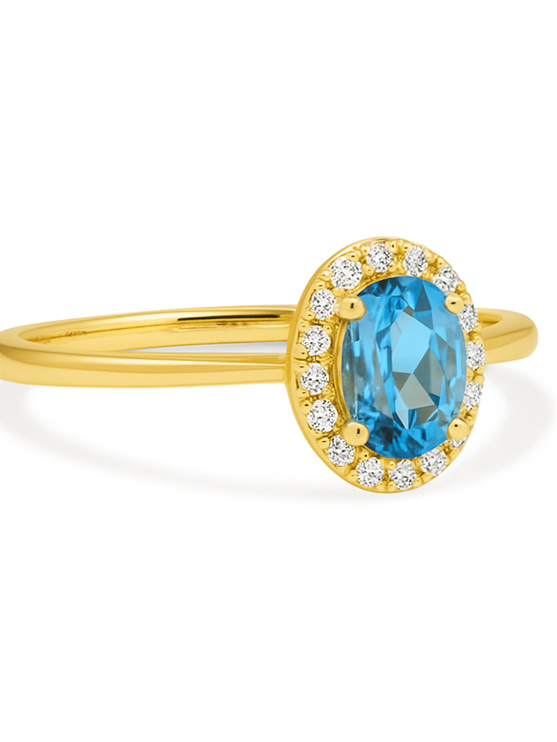 Anillo Aguamarina Ovalada con Halo de Diamantes en Oro Amarillo  18K 2