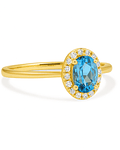 Anillo Aguamarina Ovalada con Halo de Diamantes en Oro Amarillo  18K