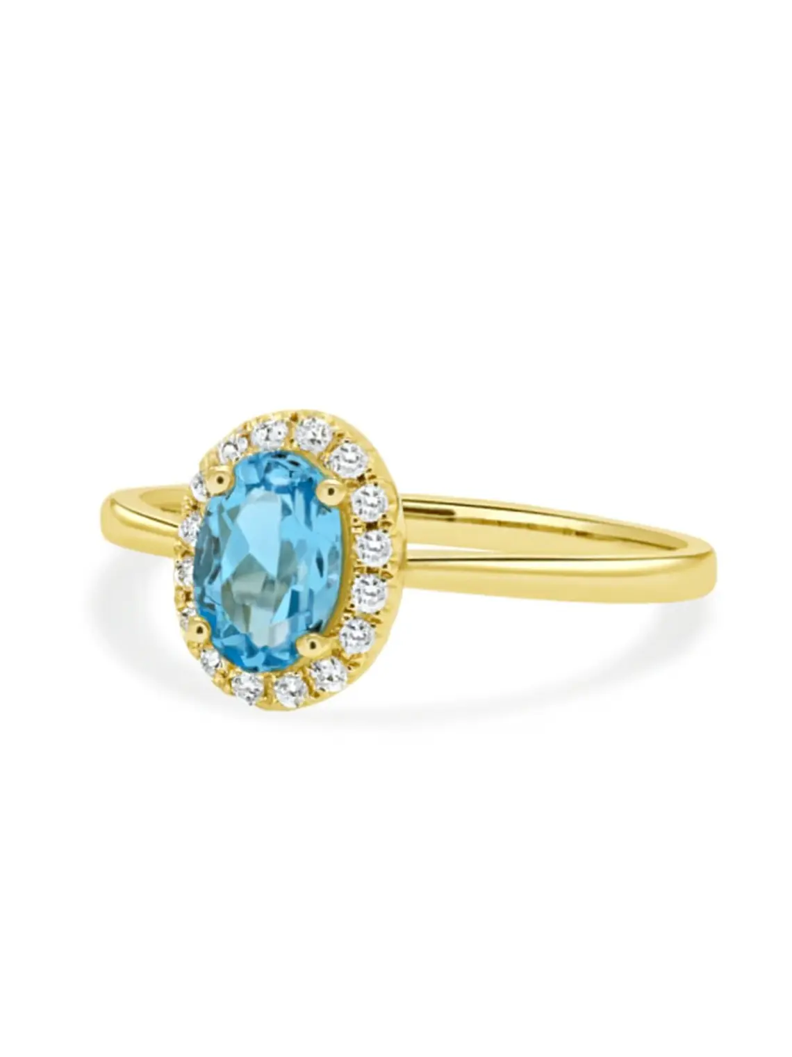 Anillo Aguamarina Ovalada con Halo de Diamantes en Oro Amarillo  18K 4