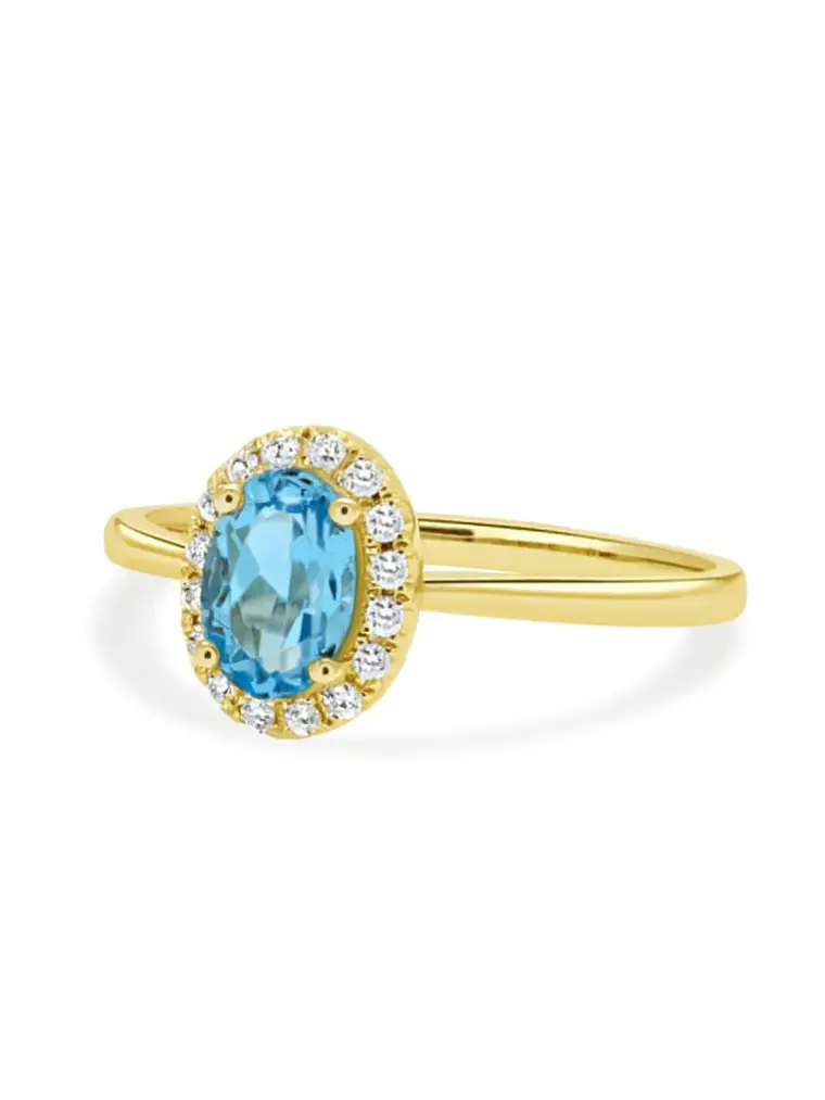 Anillo Aguamarina Ovalada con Halo de Diamantes en Oro Amarillo  18K 4