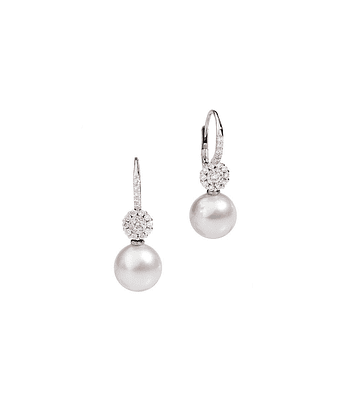 Aros Perlas y Diamantes en Oro Blanco 18K