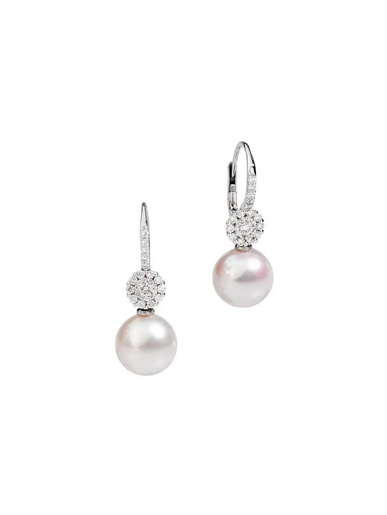 Aros Perlas y Diamantes en Oro Blanco 18K 1