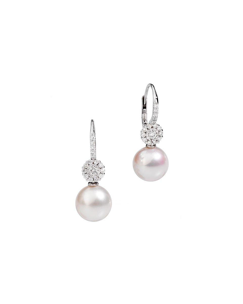 Aros Perlas y Diamantes en Oro Blanco 18K