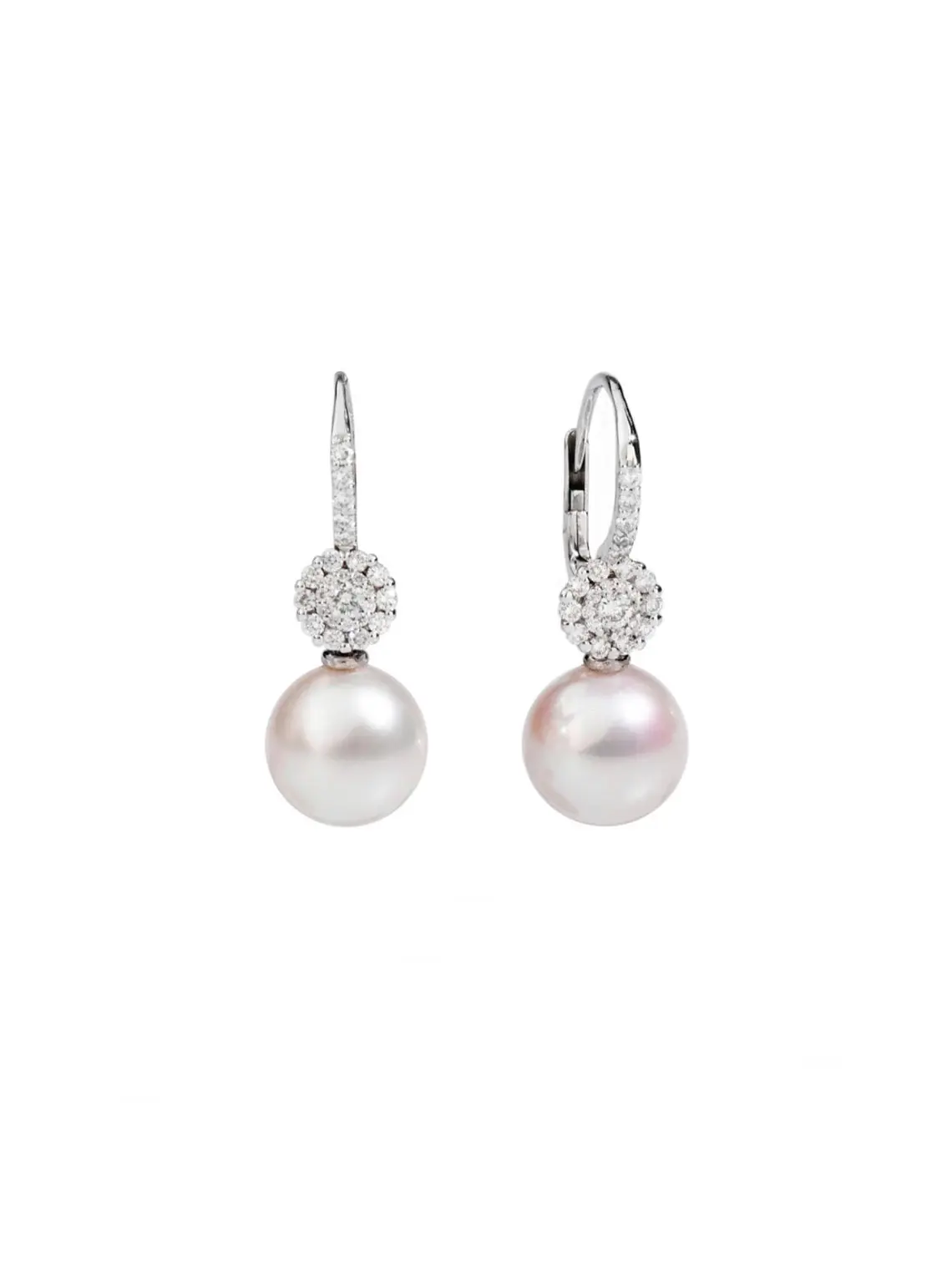 Aros Perlas y Diamantes en Oro Blanco 18K 2