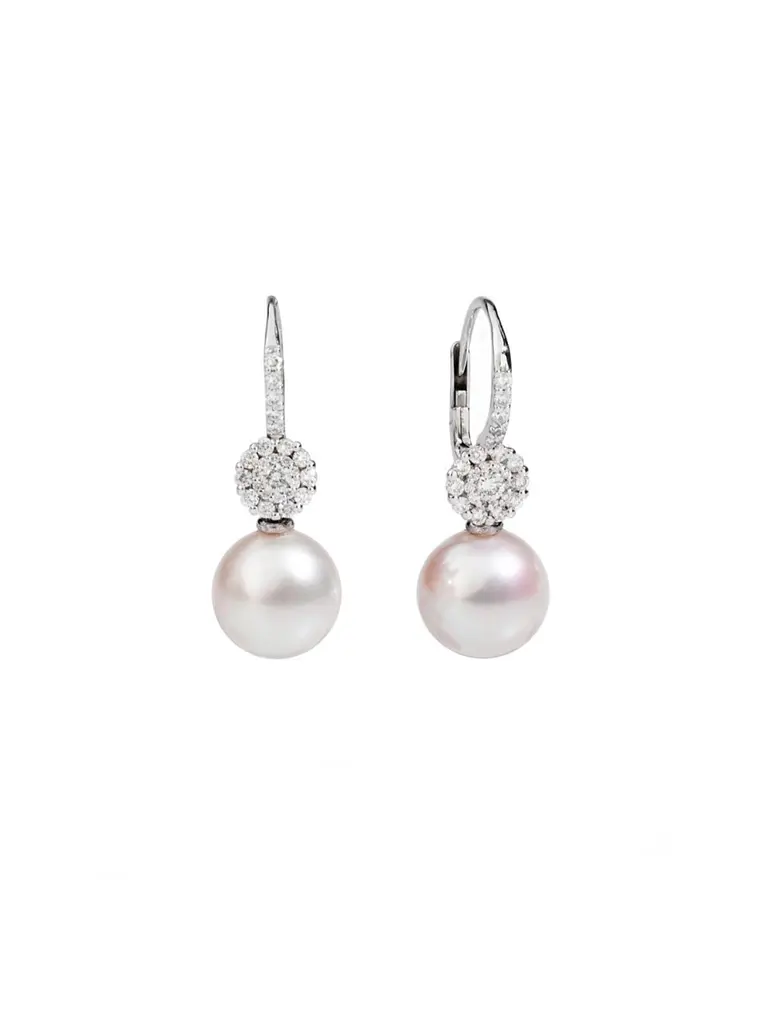 Aros Perlas y Diamantes en Oro Blanco 18K 2