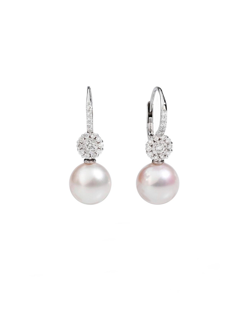 Aros Perlas y Diamantes en Oro Blanco 18K