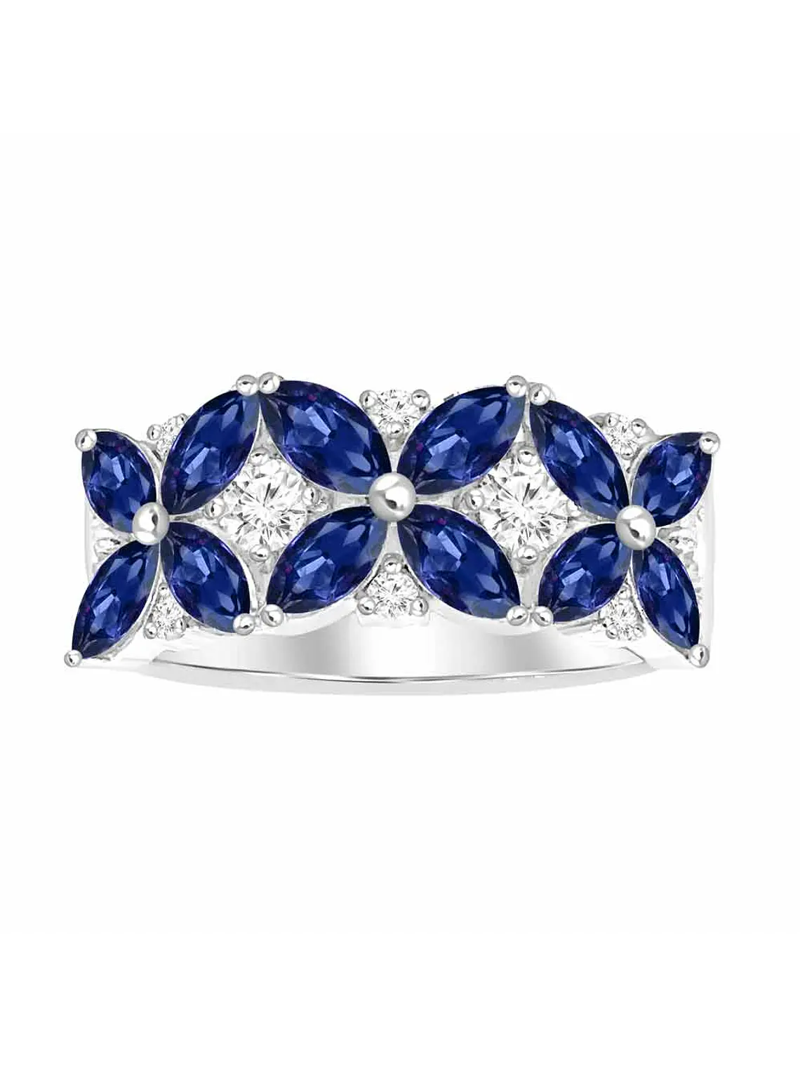 Anillo Cintillo Zafios con Diamantes en Oro Blanco 18K 1