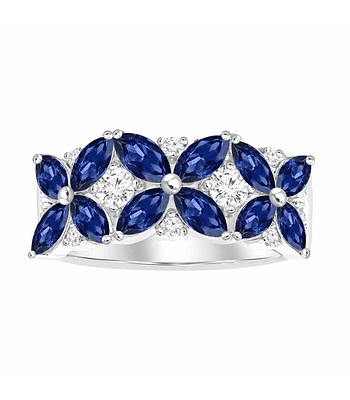 Anillo Cintillo Zafios con Diamantes en Oro Blanco 18K