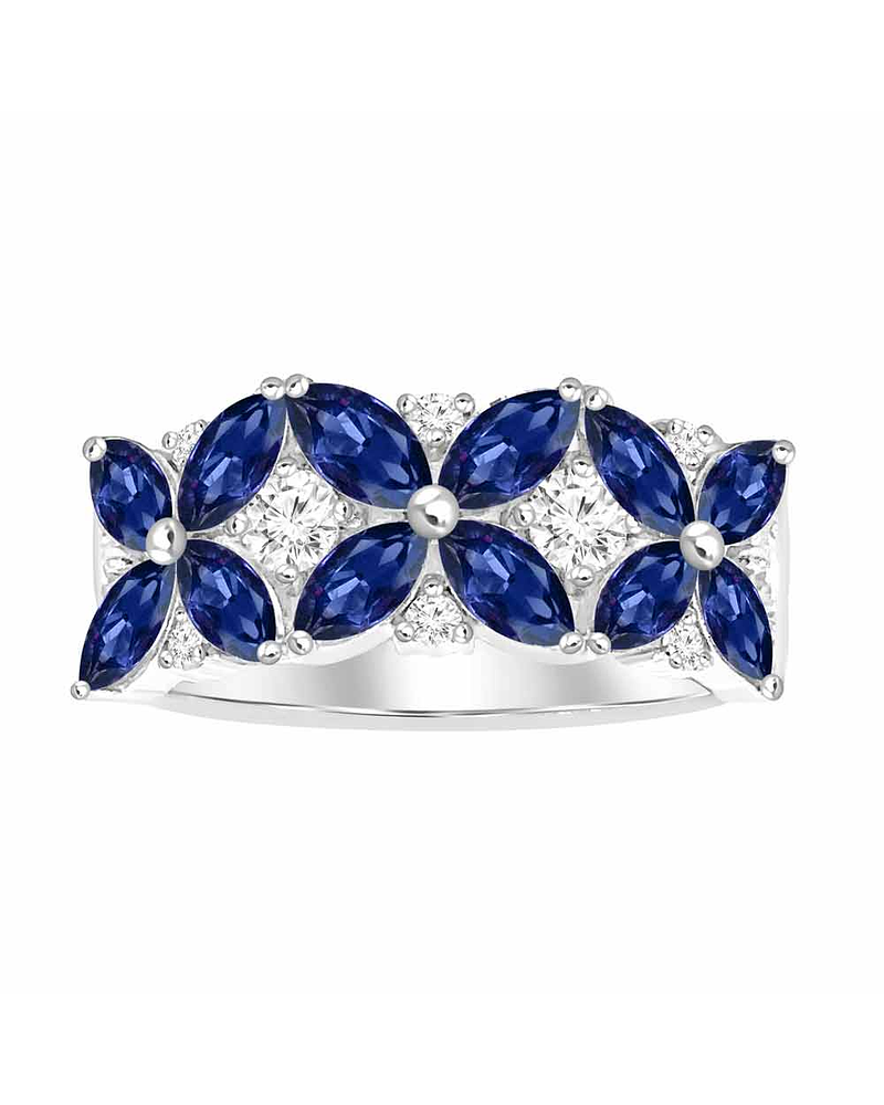 Anillo Cintillo Zafios con Diamantes en Oro Blanco 18K