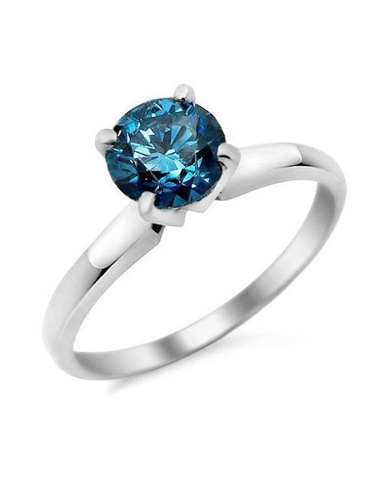Exclusivo Anillo Solitario Diamantes Azul en Oro Blanco 18K