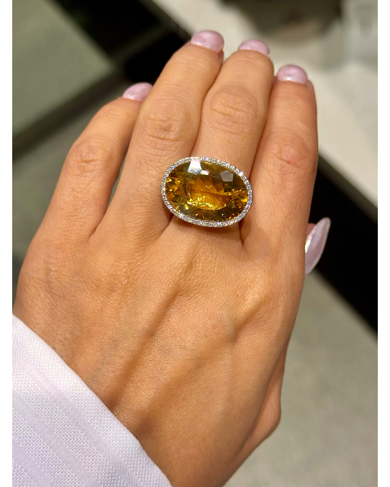 Espectacular Maxi Anillo Citrino Diamantes en Platino