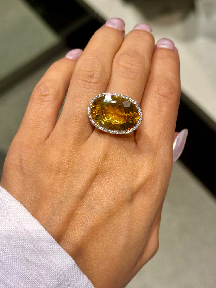 Espectacular Maxi Anillo Citrino Diamantes en Platino 3