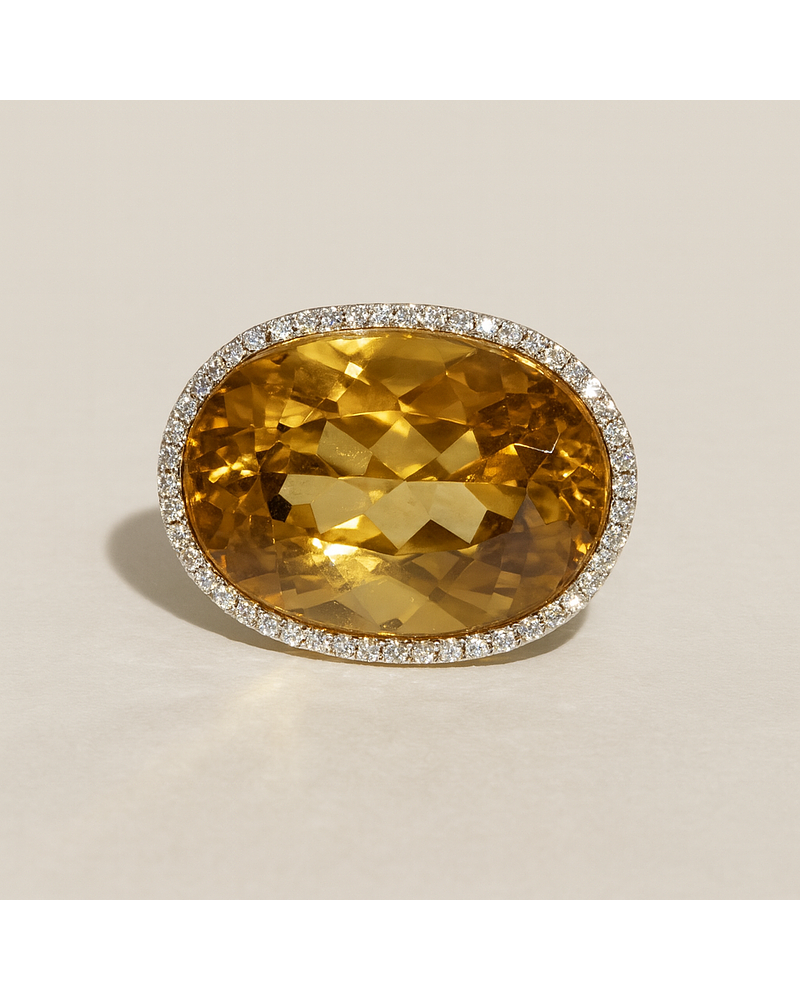 Espectacular Maxi Anillo Citrino Diamantes en Platino