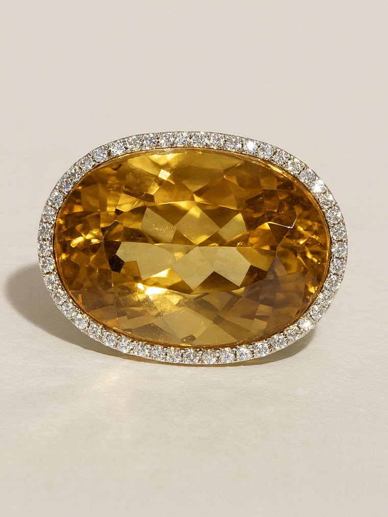 Espectacular Maxi Anillo Citrino Diamantes en Platino 4