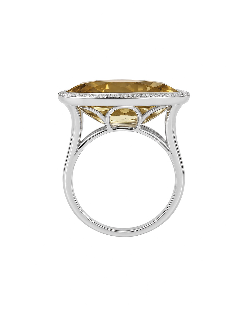 Espectacular Maxi Anillo Citrino Diamantes en Platino