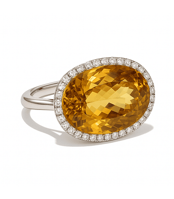 Espectacular Maxi Anillo Citrino Diamantes en Platino