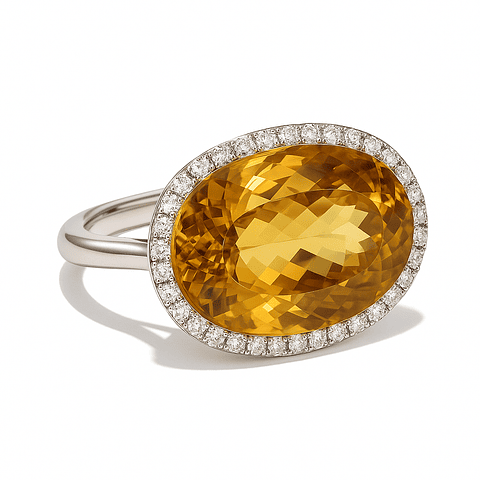 Espectacular Maxi Anillo Citrino Diamantes en Platino