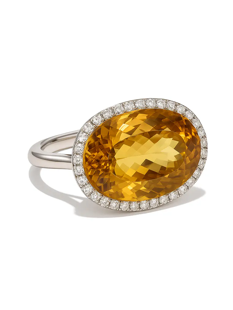 Espectacular Maxi Anillo Citrino Diamantes en Platino 1