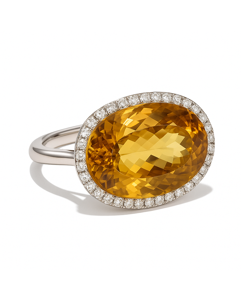 Espectacular Maxi Anillo Citrino Diamantes en Platino