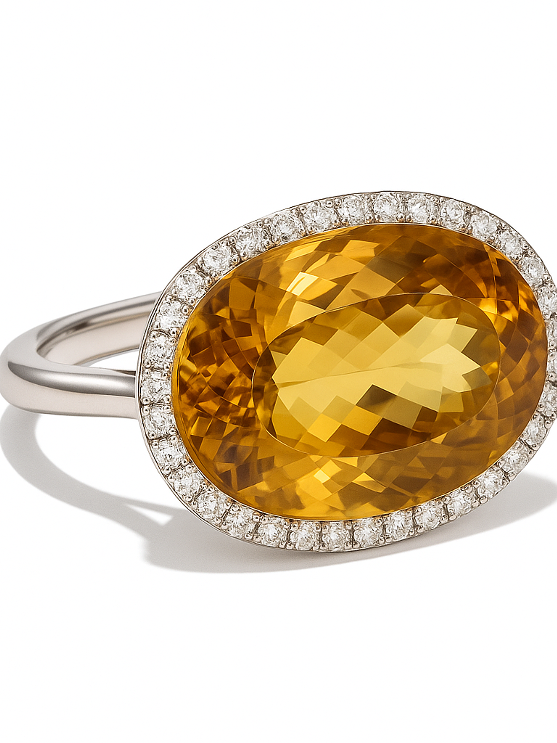 Espectacular Maxi Anillo Citrino Diamantes en Platino 1