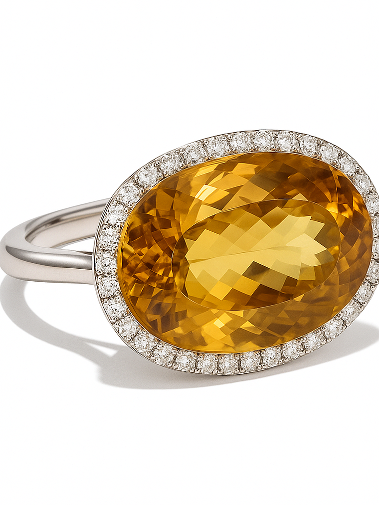 Espectacular Maxi Anillo Citrino Diamantes en Platino 1