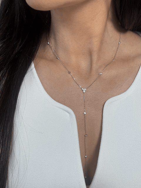 Collar Tipo Cascada con Diamantes Oro Blanco 18K