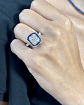 Magnífico Maxi Anillo Zafiros Azules y Diamantes Naturales Oro Blanco 18K